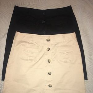 Two Kate Hill Size 4 Petite Skirts Khaki and Black